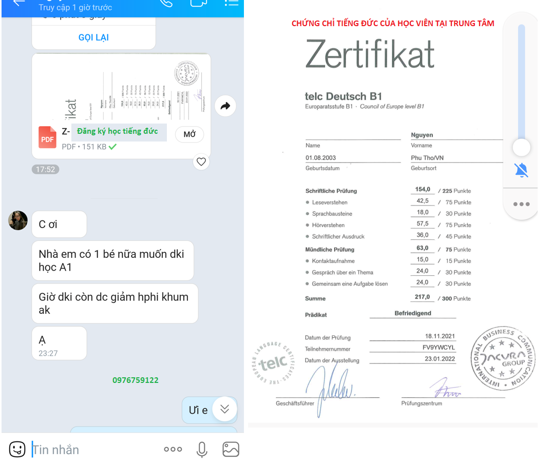 Một chiếc Feedback của học viên Tiếng Đức